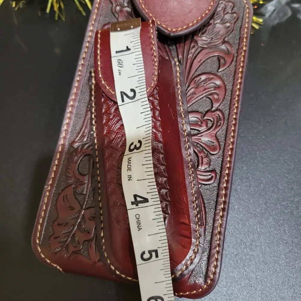 Western Leather Phone Holstor With Knife Sheath & Belt Clip LG Floral Basketweav